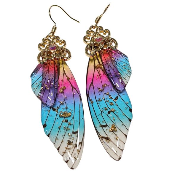 Fairy Butterfly Wings Handmade Earrings Fantasy Nature Magical Insect Witch Bug - Picture 1 of 12